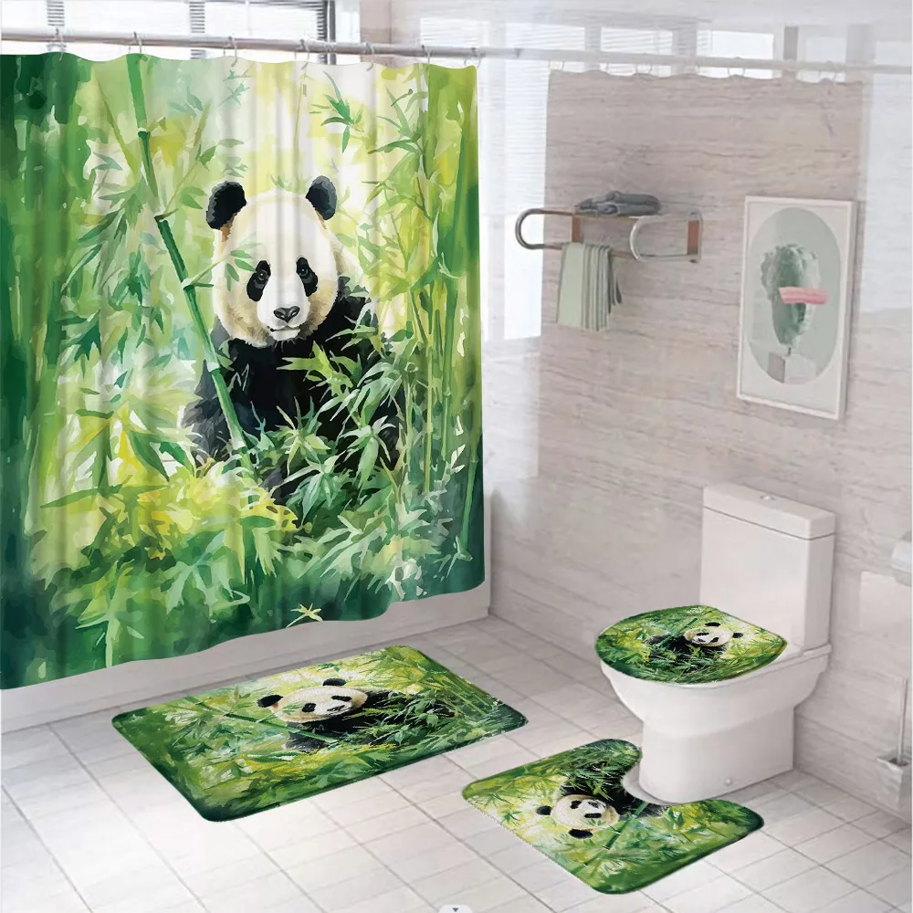 Bamboo Bath Mat - 4pc Aquarell grün Bambus Dusch vorhang