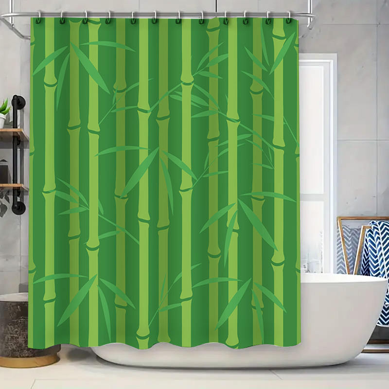 Bamboo Bath Mat - Grüner Bambus-Duschvorhang mit Streifenmuster für Badezimmerdekoration,