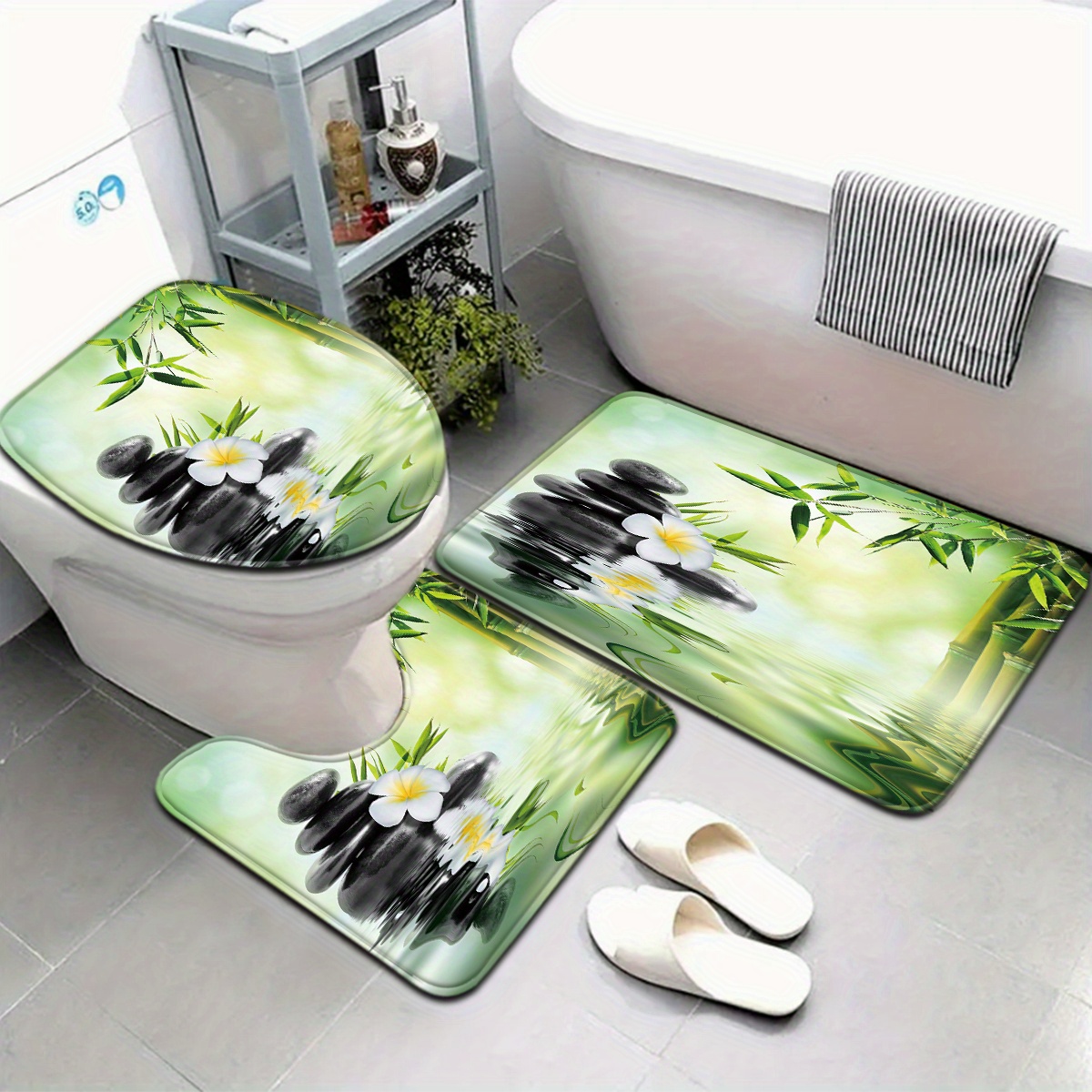 Bamboo Bath Mat - 3-teiliges Toilettensitz- und Badematten-Set aus chinesischem